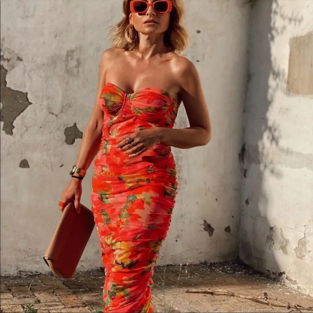 ZARA PRINTED TULLE CORSET DRESS - Picture 6 of 12